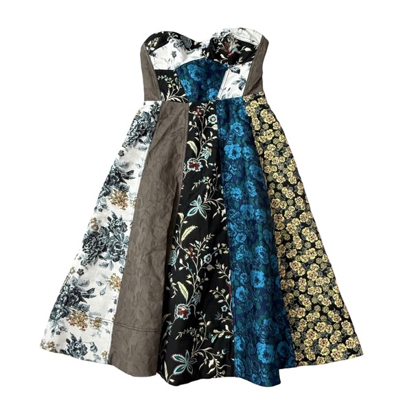 Anthropologie Strapless Patchwork Floral Sweetheart Midi Dress Size 6 EU 38 Boho - Picture 4 of 8